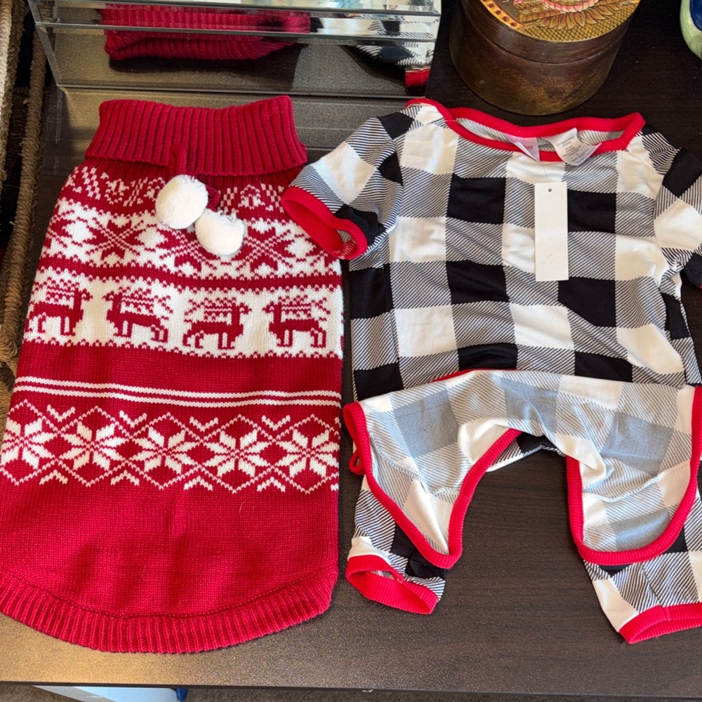 NWT AND NWOT holiday time and friends, forever size large dog sweater and p